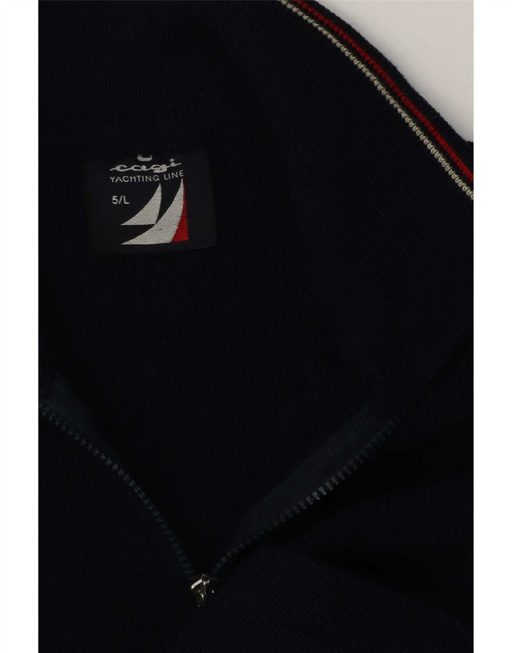 Cagi Herre Cardigan Sweater Large Navy Blue Virgin Wool