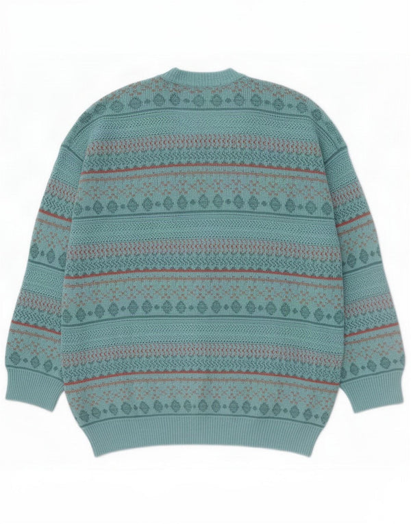 Vintage herre cardigan sweater Large Blue Geometric