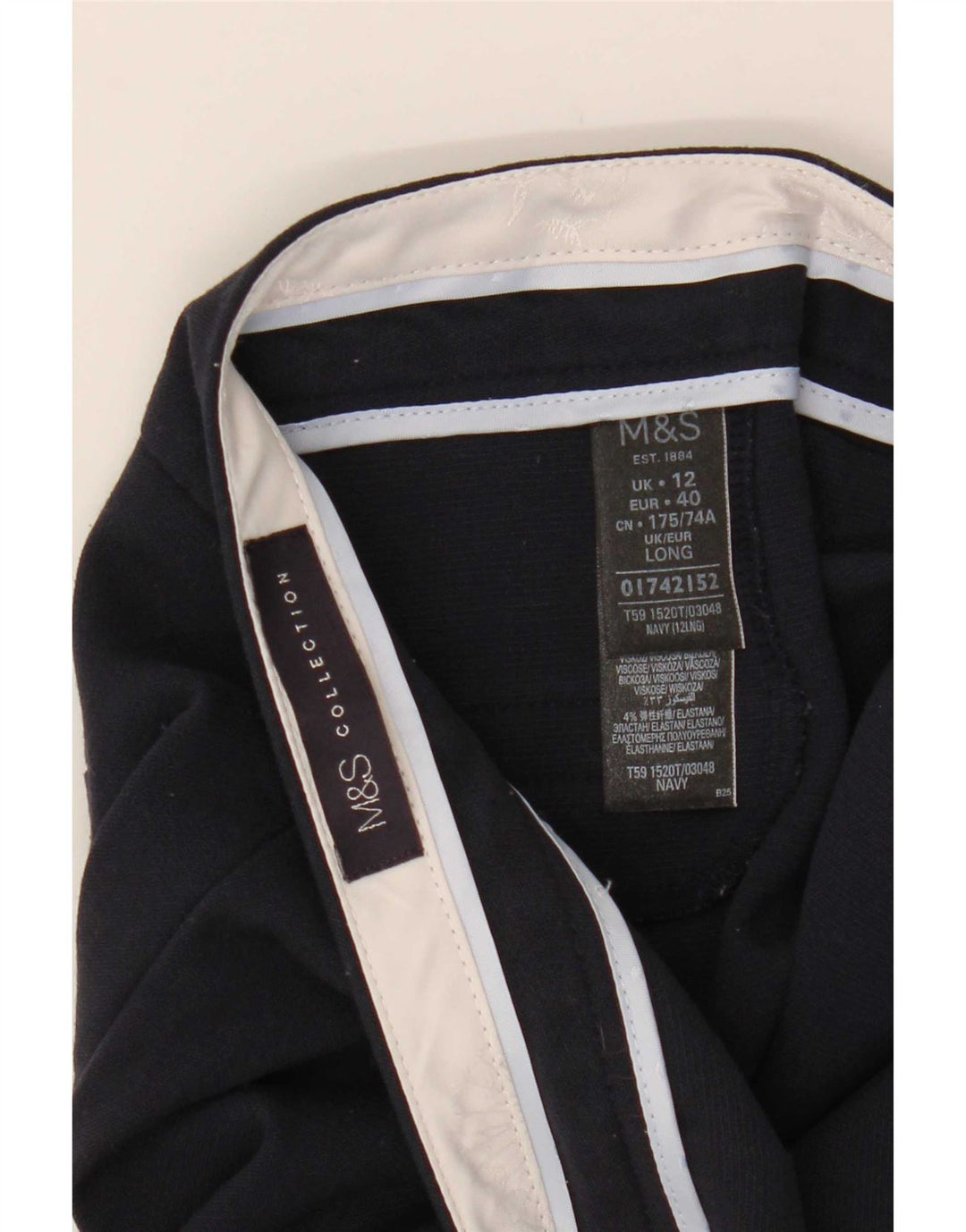 Marks & Spencer Dame Slim Suit Bukser UK 12 Medium W32 L31 Navy Blue