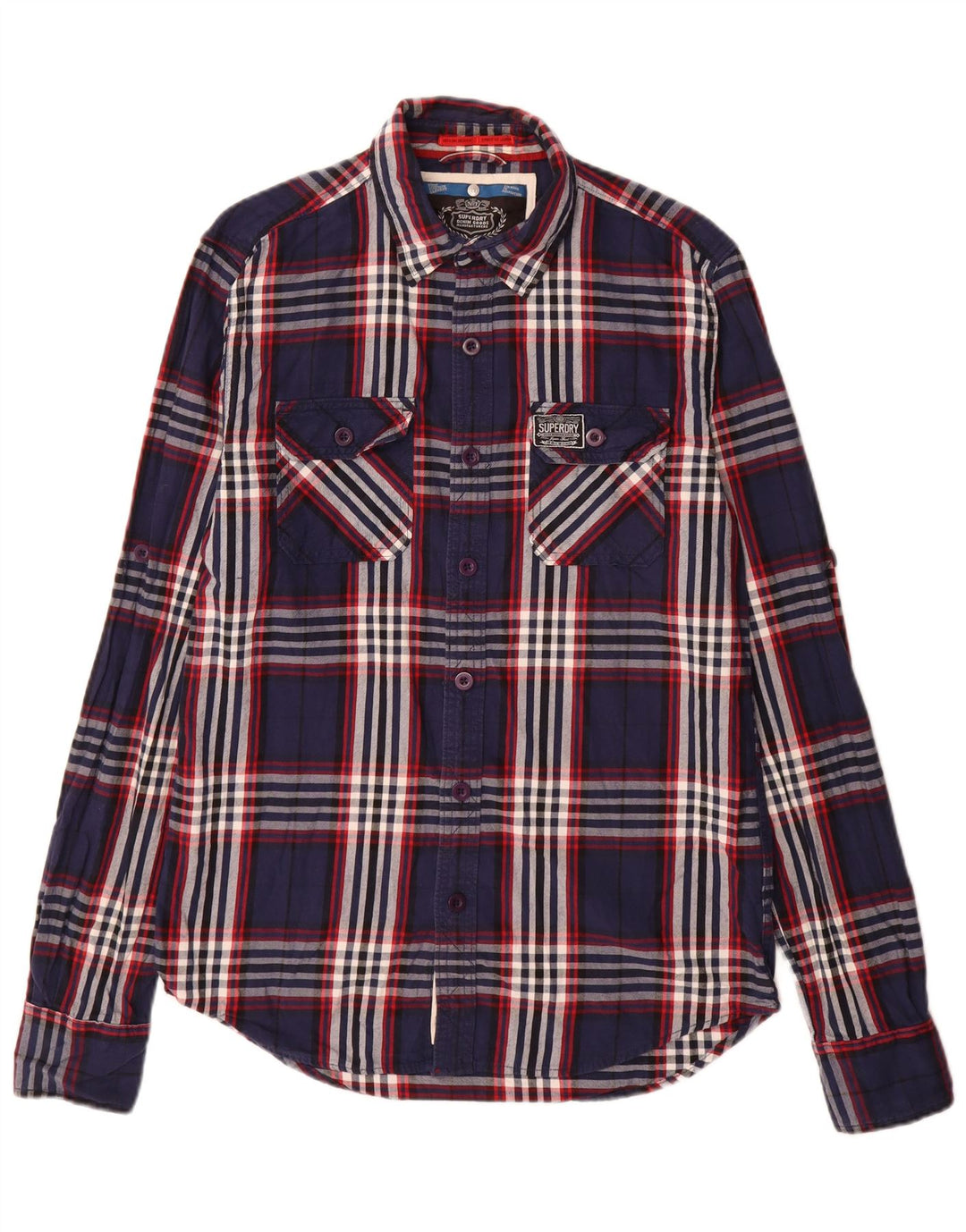 Superdry Flanelskjorte til mænd Stor marineblå plaid bomuld