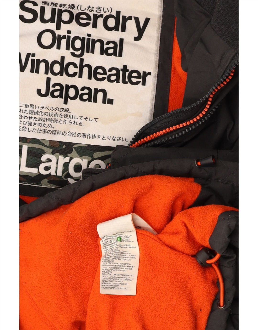 SUPERDRY Herre The Windcheater Graphic Windbreaker Jacket UK 40 Large Black