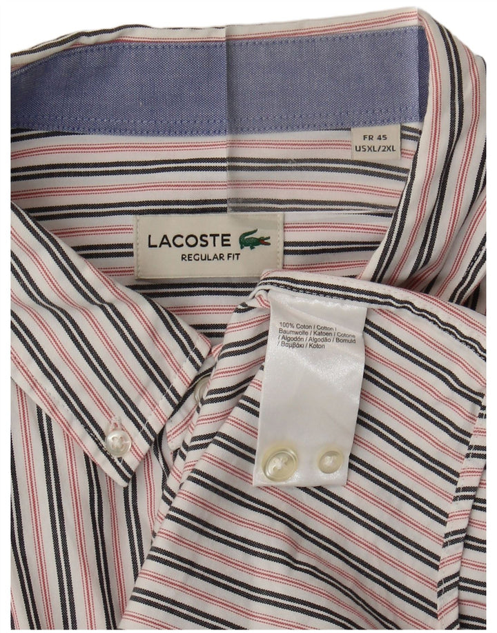 Lacoste Herre Regular Fit skjorte str. 45 XL Hvidstribet bomuld