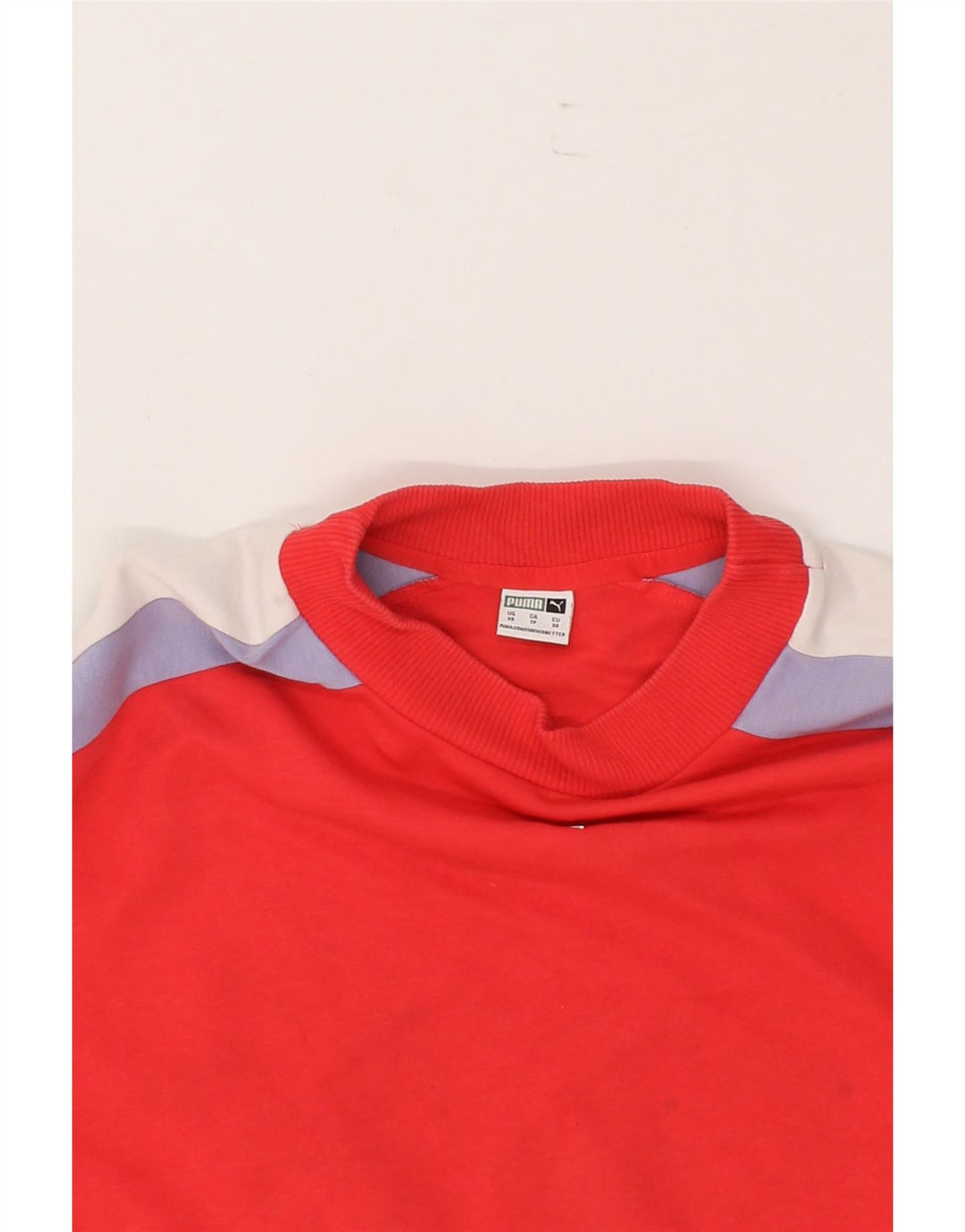 PUMA Womens Oversized Crop Sweatshirt Jumper UK 6 XS Red Colourblock Vintage Puma and Second-Hand Puma from Messina Hembry 