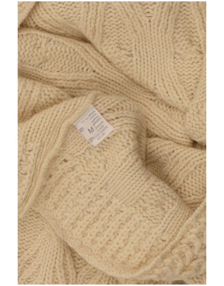 Vintage Dame Crop Roll Neck Jumper Sweater UK 14 Medium Off White Uld