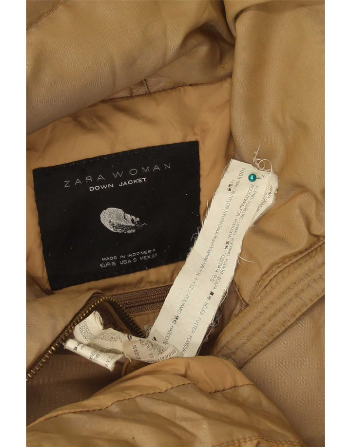 Zara Womens Polstret Frakke UK 10 Small Brown Nylon