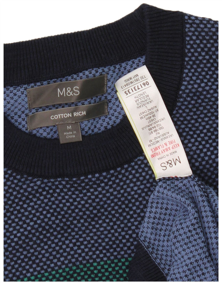 Marks & Spencer Herre sweater med rund hals, medium marineblå farveblok