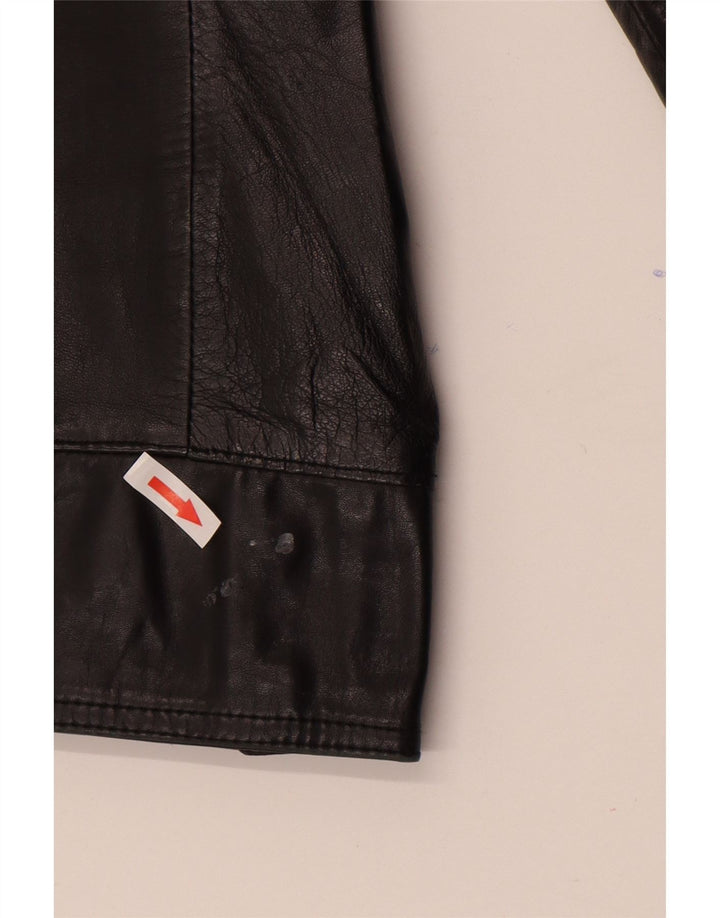 VINTAGE Dame 2-knaps læder blazerjakke IT 44 Medium sort læder