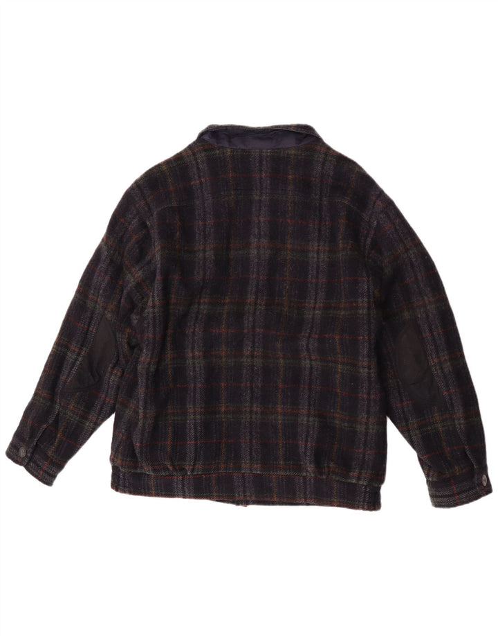 Vintage Herre Bomber Jacket UK 36 Small Navy Blue Check New Wool
