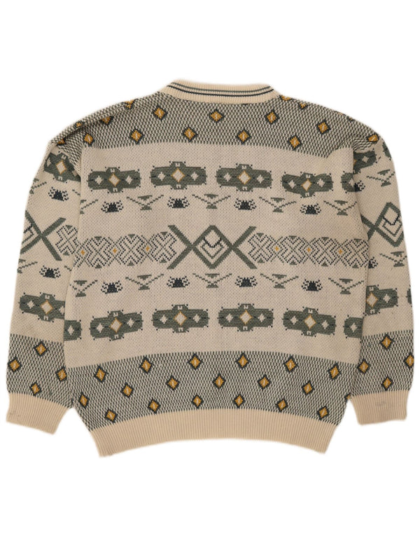 Vintage herre sweater med rund hals, stor off-hvid Colourblock Retro