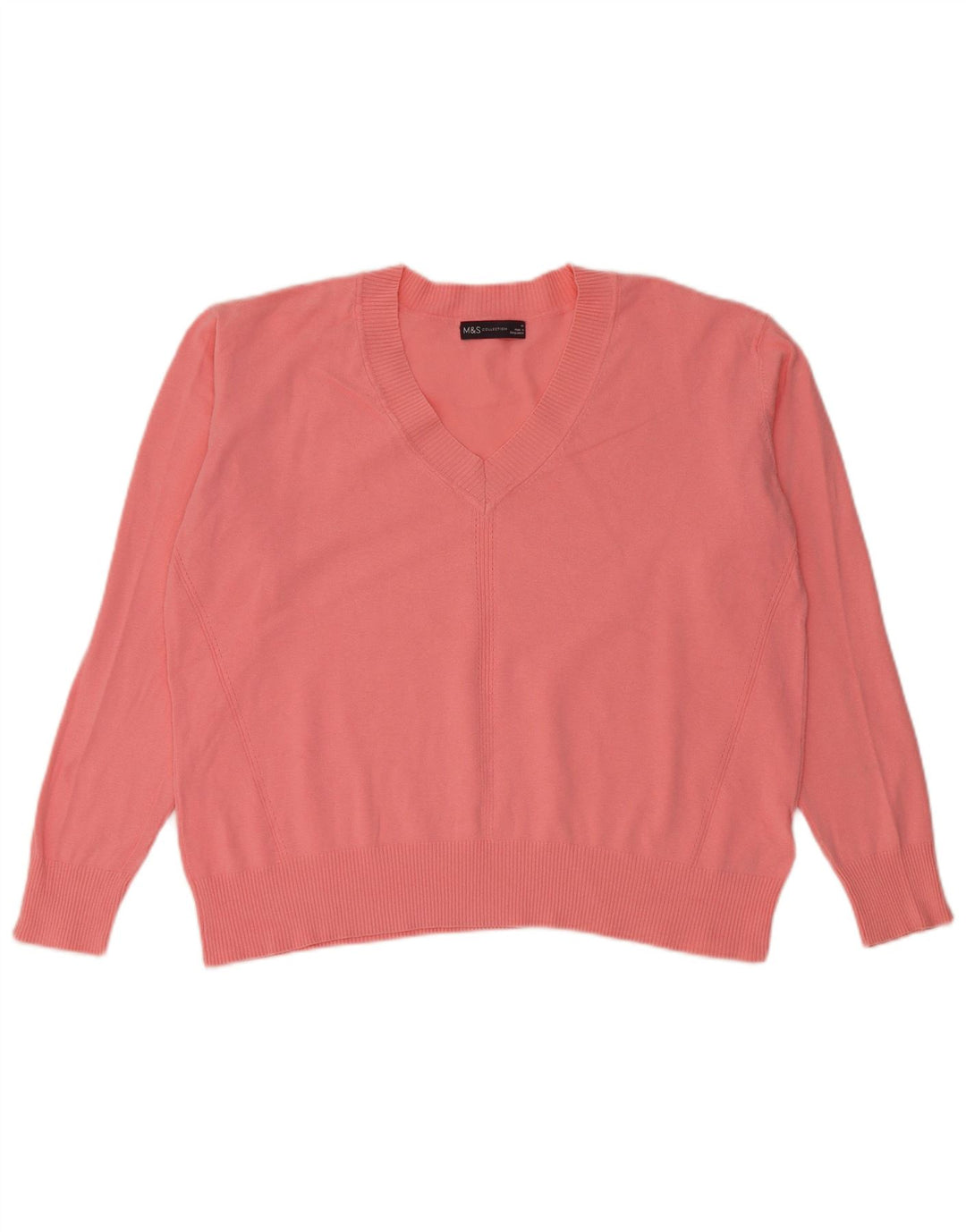 Marks & Spencer Dame V-hals sweater UK 14 Medium Pink Bomuld