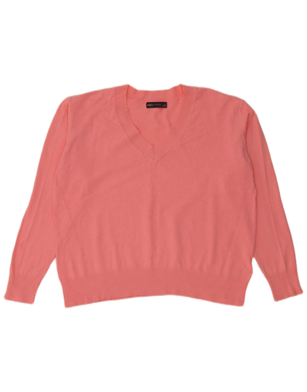 Marks & Spencer Dame V-hals sweater UK 14 Medium Pink Bomuld
