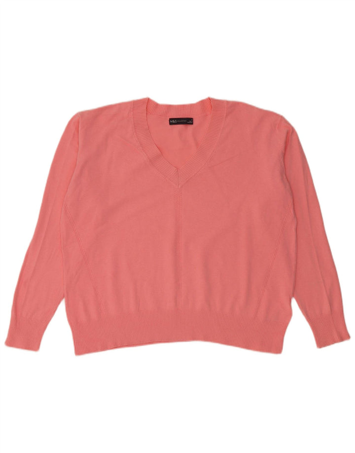 Marks & Spencer Dame V-hals sweater UK 14 Medium Pink Bomuld