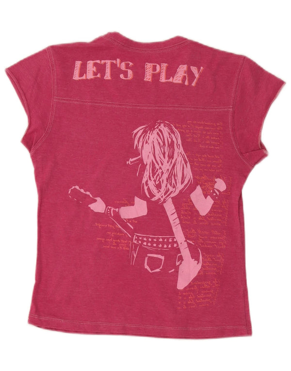 Hard Rock Cafe Dame Madrid Grafisk T-Shirt Top UK 12 Medium Pink Bomuld