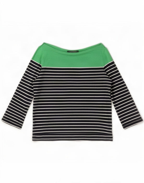 Ralph Lauren Dame Crop Top 3/4 ærmer UK 6 XS marineblå stribet bomuld