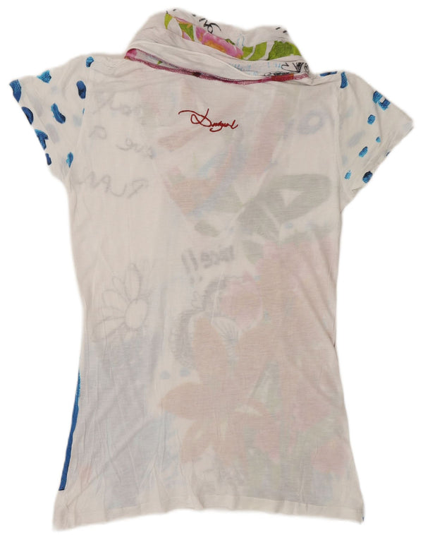 Desigual Dame Grafisk T-Shirt Top UK 14 Medium White Floral