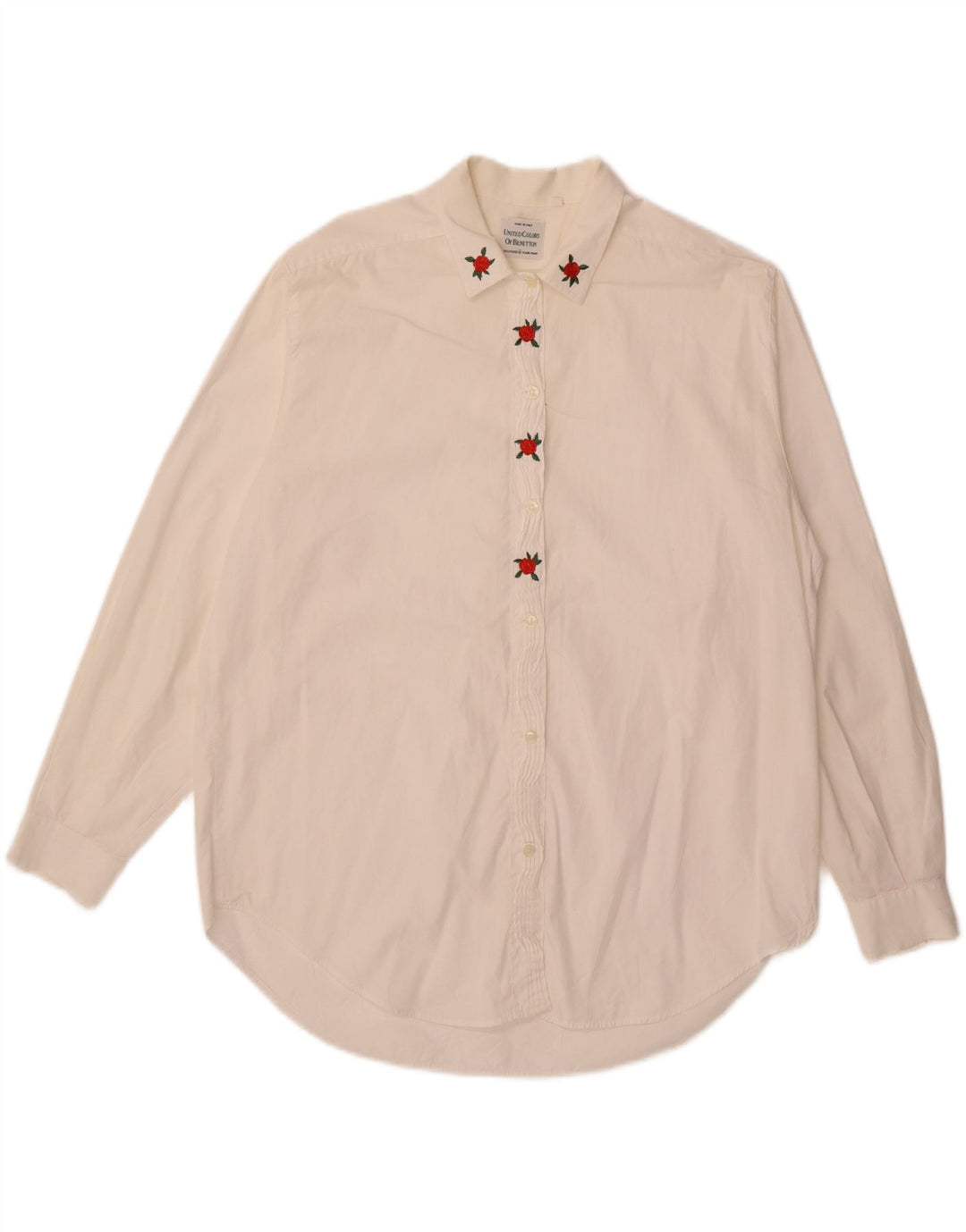 BENETTON Womens Oversized Shirt IT 44 Medium Off White Floral Vintage Benetton and Second-Hand Benetton from Messina Hembry 