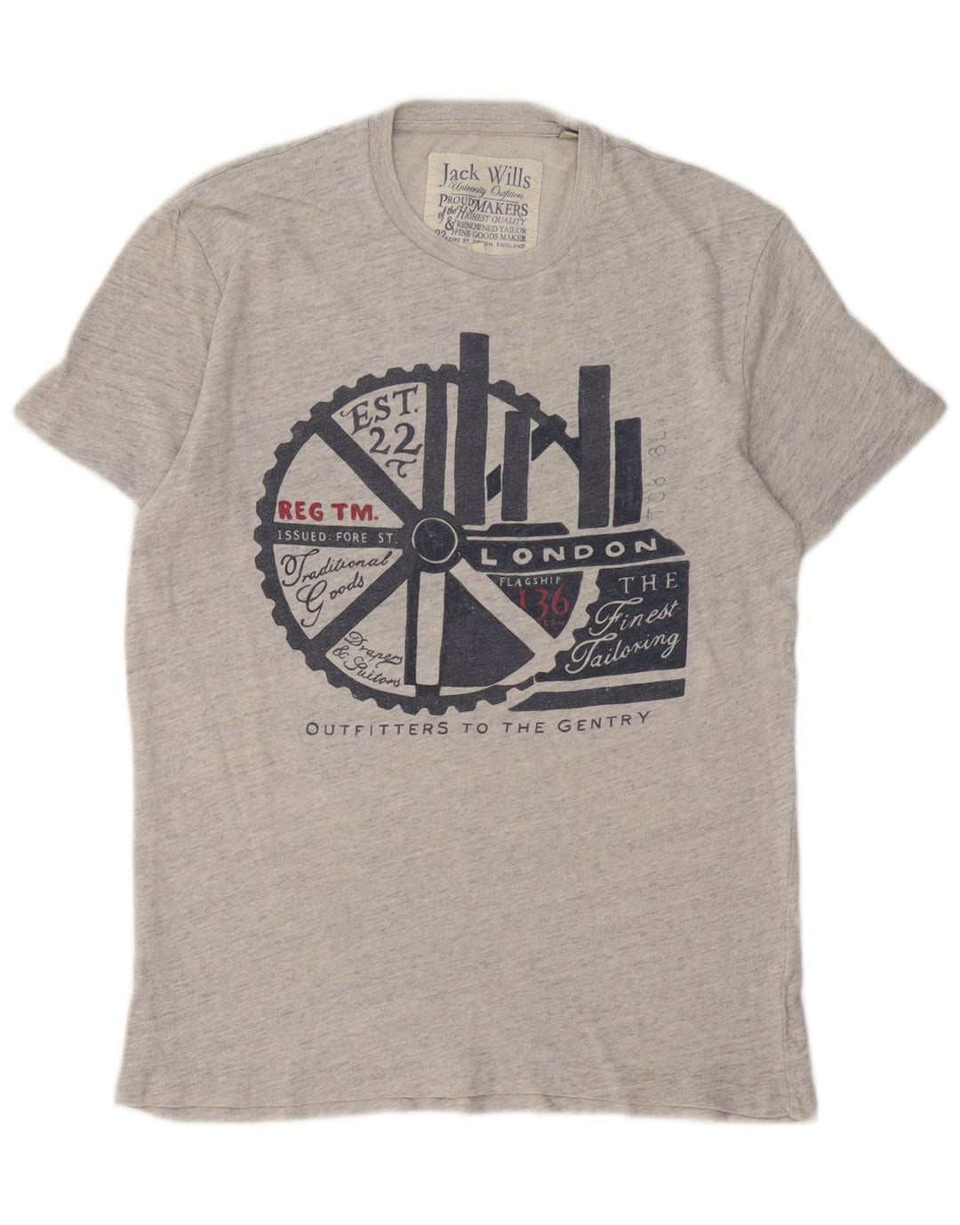 Jack Wills Herre Grafisk T-Shirt Top XS Grå Bomuld