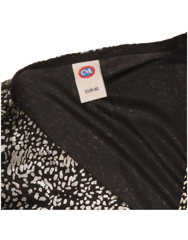 C & A Dame Langærmet Bluse Top EU 40 Medium Black Animal Print