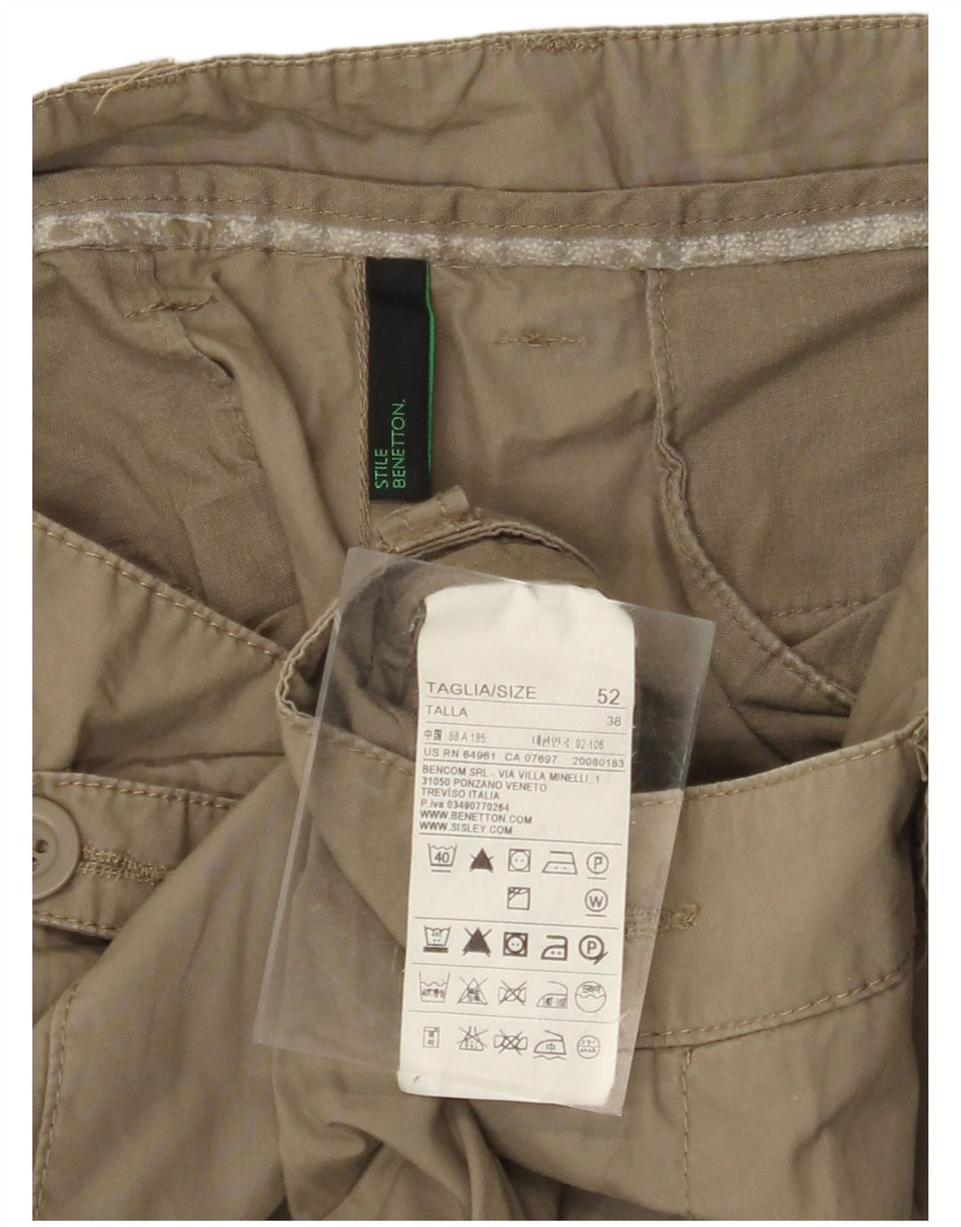 BENETTON Straight Cargo Bukser til mænd IT 52 XL W38 L34 Khaki Bomuld