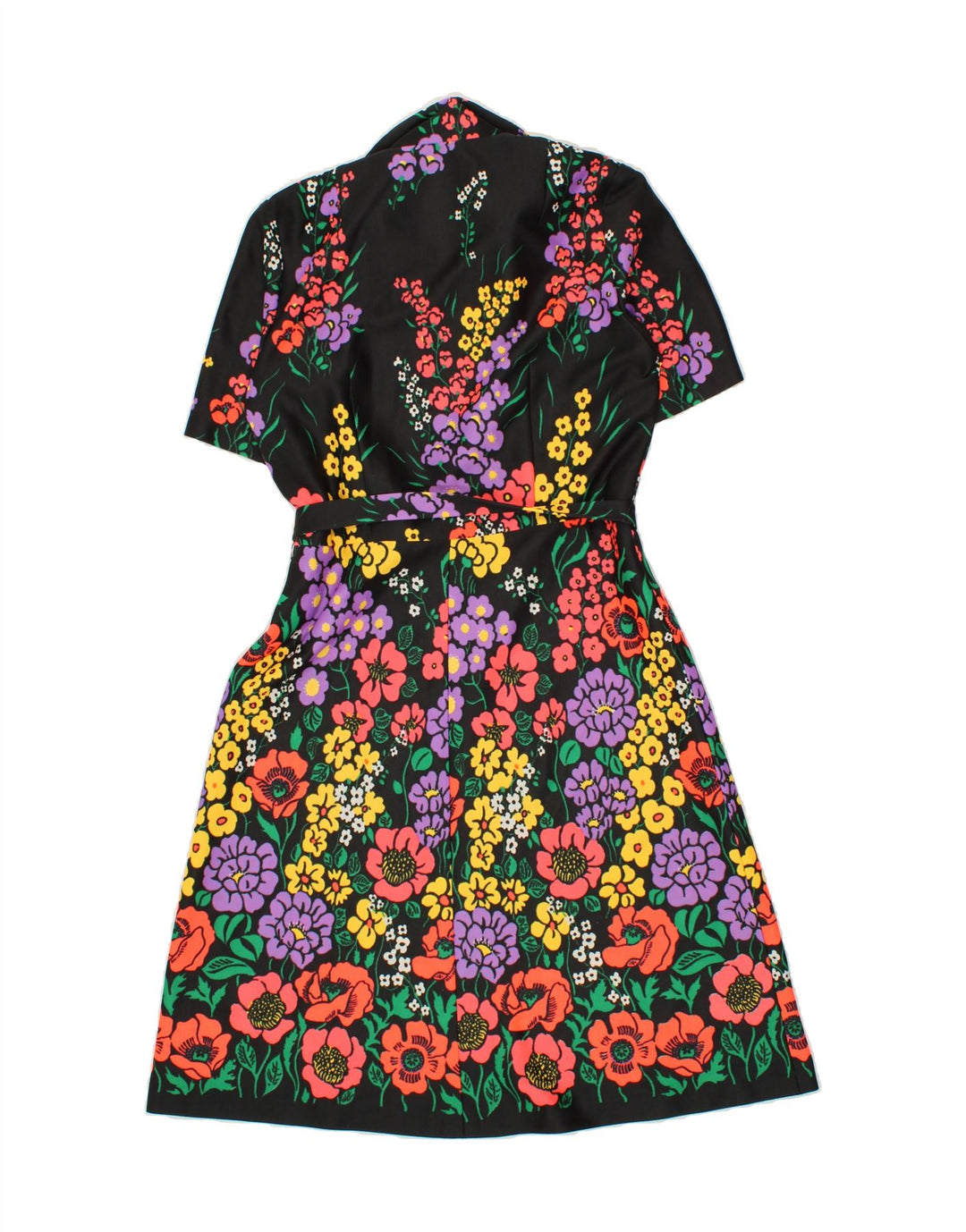 VINTAGE Dame A-Line Kjole UK 14 Medium Black Floral