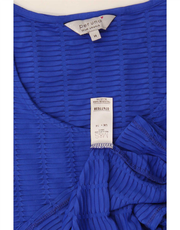 Marks & Spencer Womens Per Una Top 3/4 ærmer UK 14 Medium Blue Polyamide
