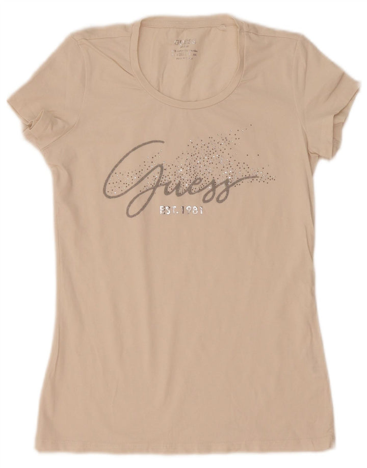 Guess Grafisk T-shirt top til kvinder UK 12 Medium hvid bomuld