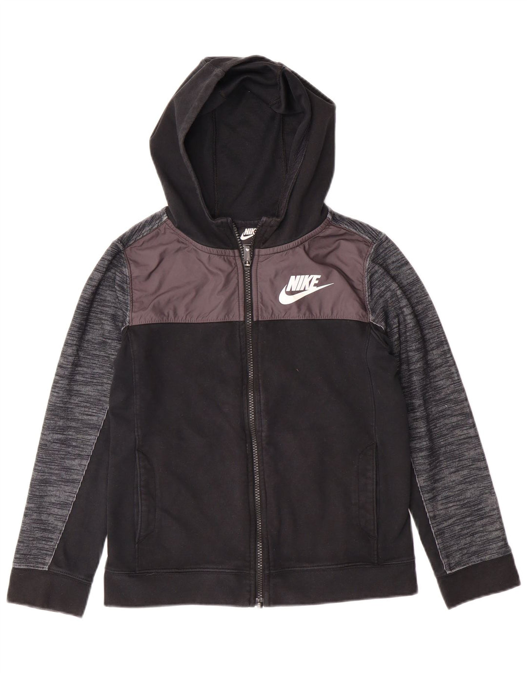 NIKE hættetrøje med lynlås til drenge 10-11 år Medium Sort Colourblock Bomuld