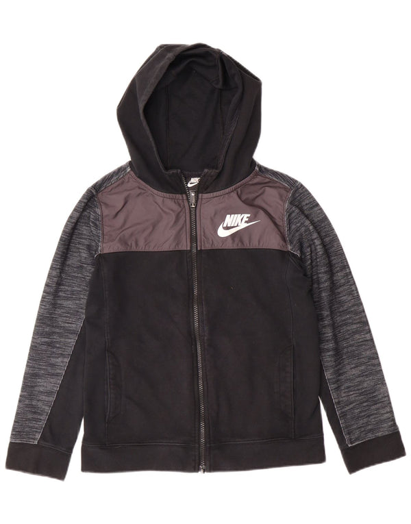 NIKE hættetrøje med lynlås til drenge 10-11 år Medium Sort Colourblock Bomuld