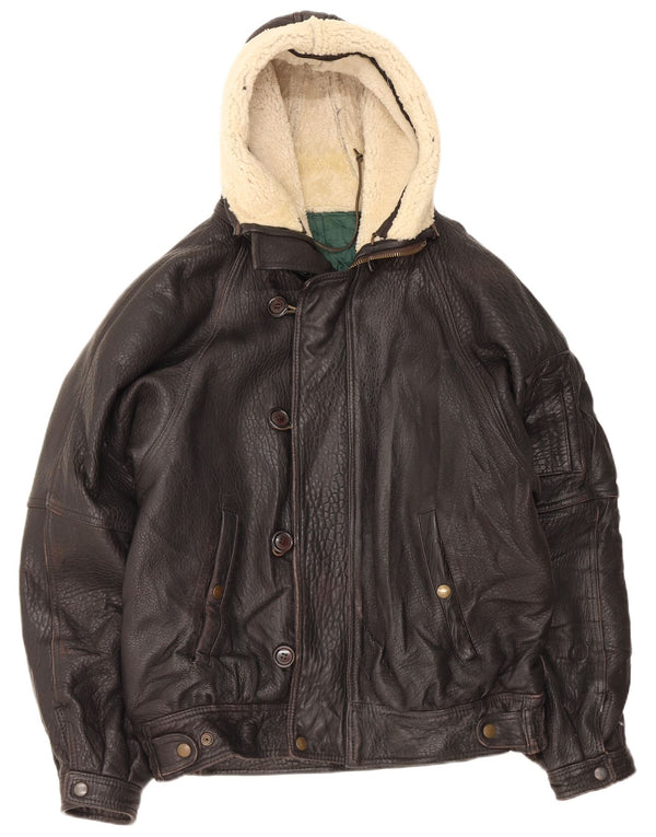 Vintage læderjakke til mænd med hætte UK 42 XL Sort