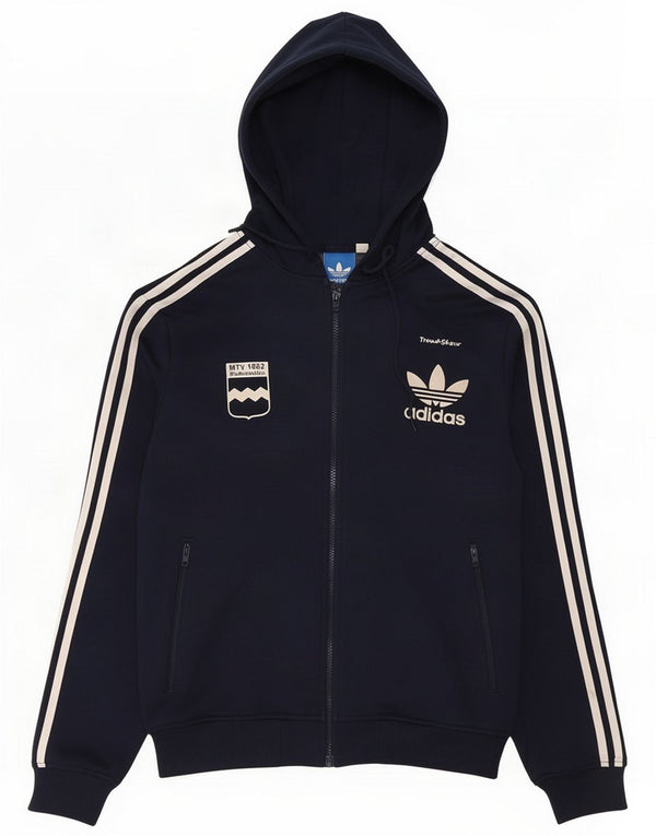 Adidas Mens Graphic Zip Hoodie Sweater Large Navy Blue Cotton
