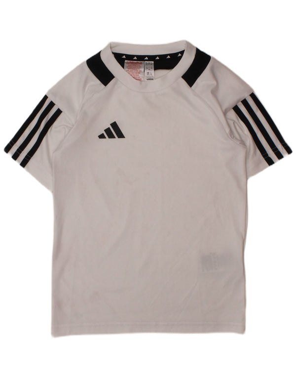 ADIDAS Boys Aeroready T-Shirt Top 7-8 år Hvid Colourblock Polyester
