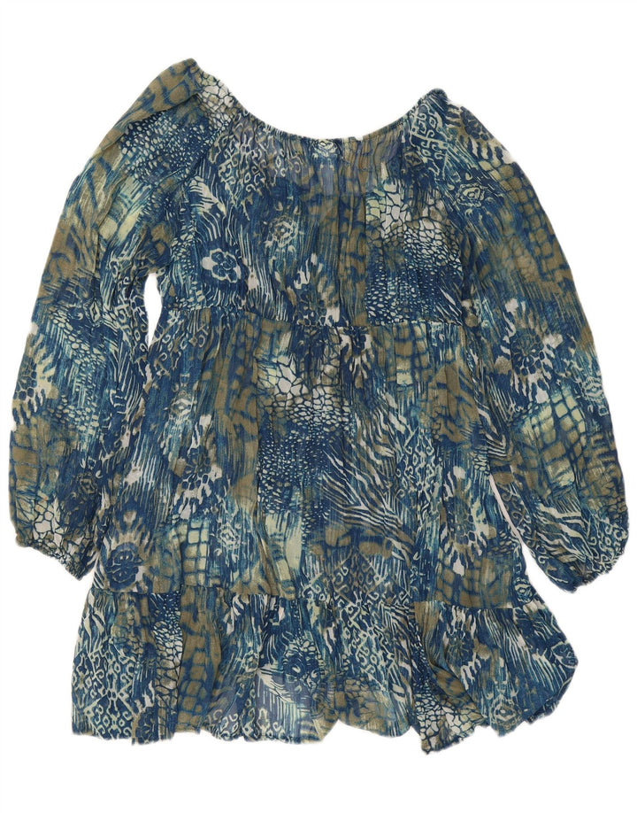 Wallis Dame Langærmet Tiered Kjole UK 12 Medium Blue Paisley Polyester