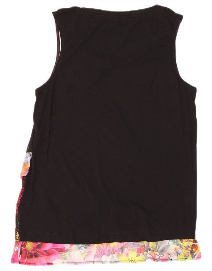 DESIGUAL Dame grafisk ærmeløs bluse Top UK 12 Medium Black Floral