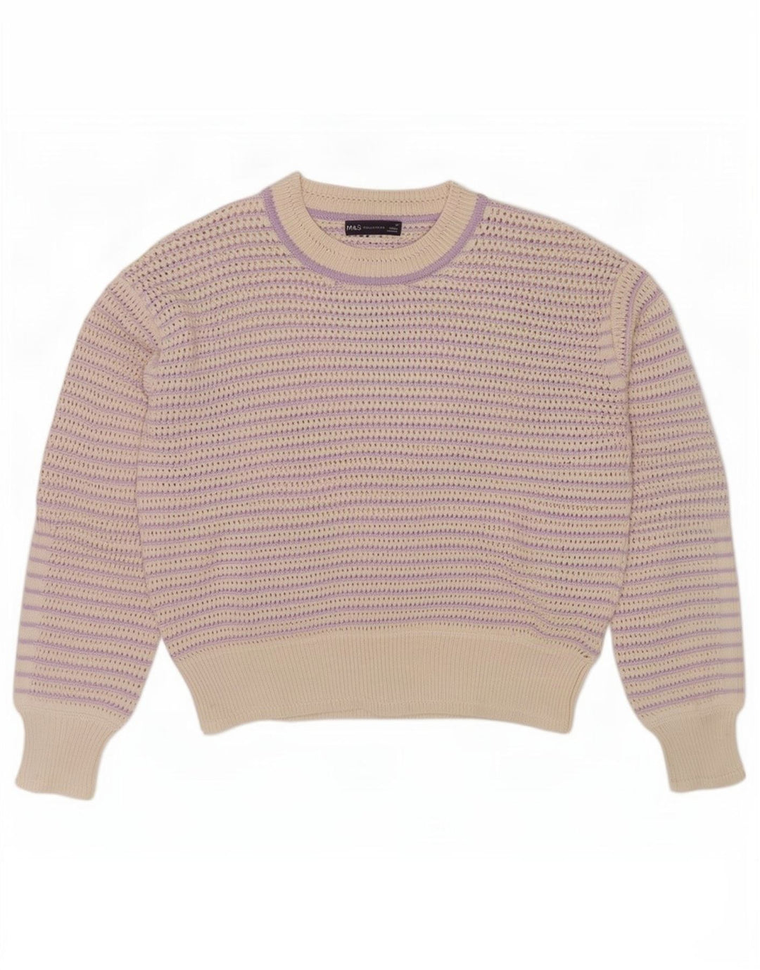 Marks & Spencer Dame sweater med rund hals DK 14 Mellem lilla stribet