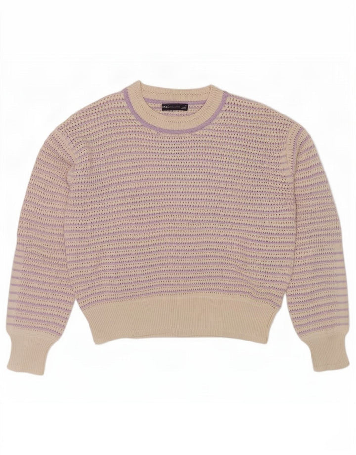 Marks & Spencer Dame sweater med rund hals DK 14 Mellem lilla stribet