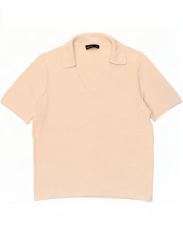 Marks & Spencer Dame Polo Shirt UK 14 Medium Beige Viscose