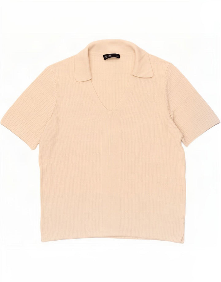 Marks & Spencer Dame Polo Shirt UK 14 Medium Beige Viscose