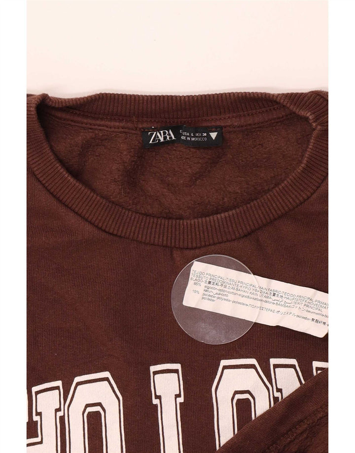 Zara Graphic Sweatshirt Jumper UK 16 Stor brun bomuld