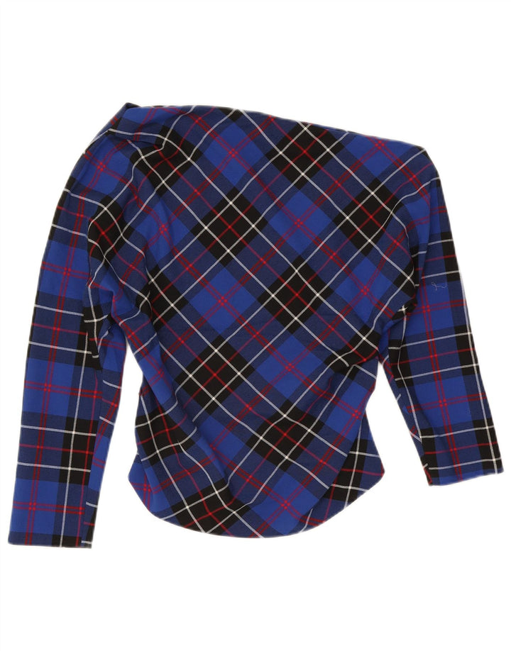Zara Dame 3/4-ærmet One Shoulder Top UK 14 Large Blue Check Polyester