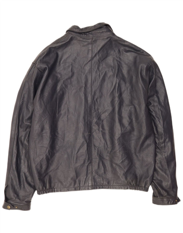 Vintage herre læderjakke IT 52 XL marineblåt læder