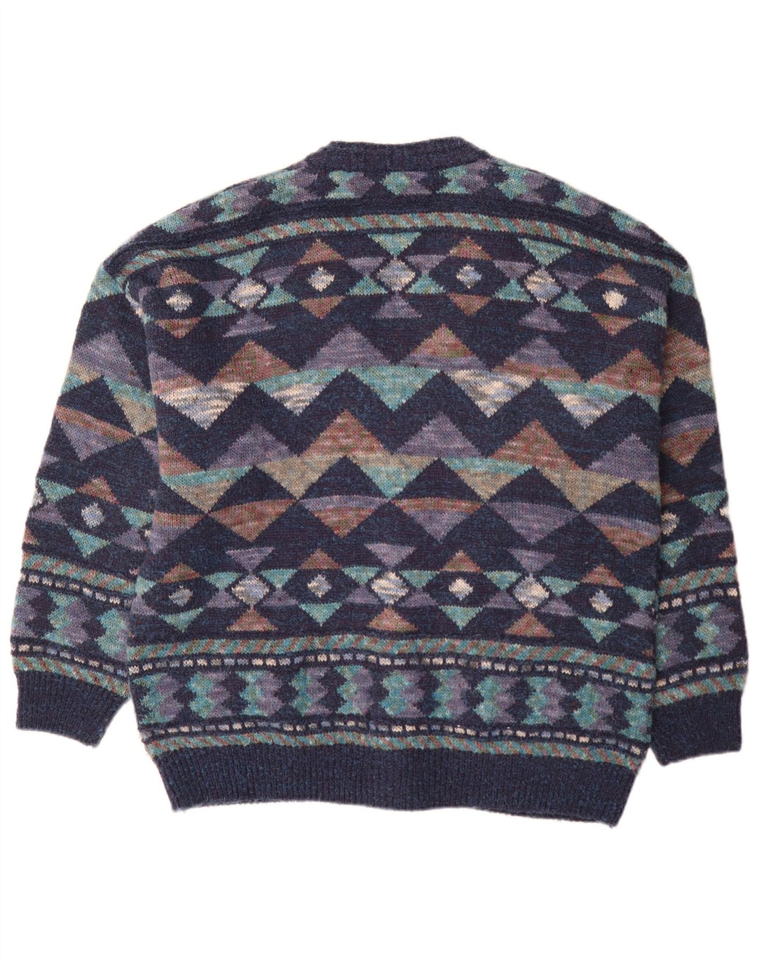 Vintage herre cardigan sweater IT 54 XL marineblå geometrisk uld