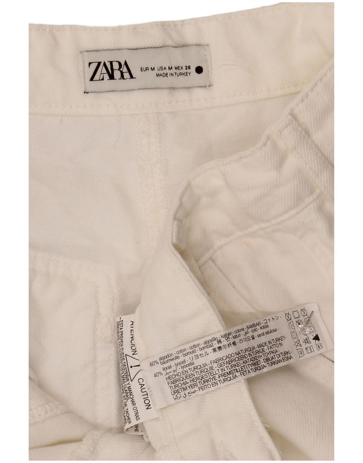 Zara Dame Denim Midi Nederdel Medium W30 Hvid Bomuld