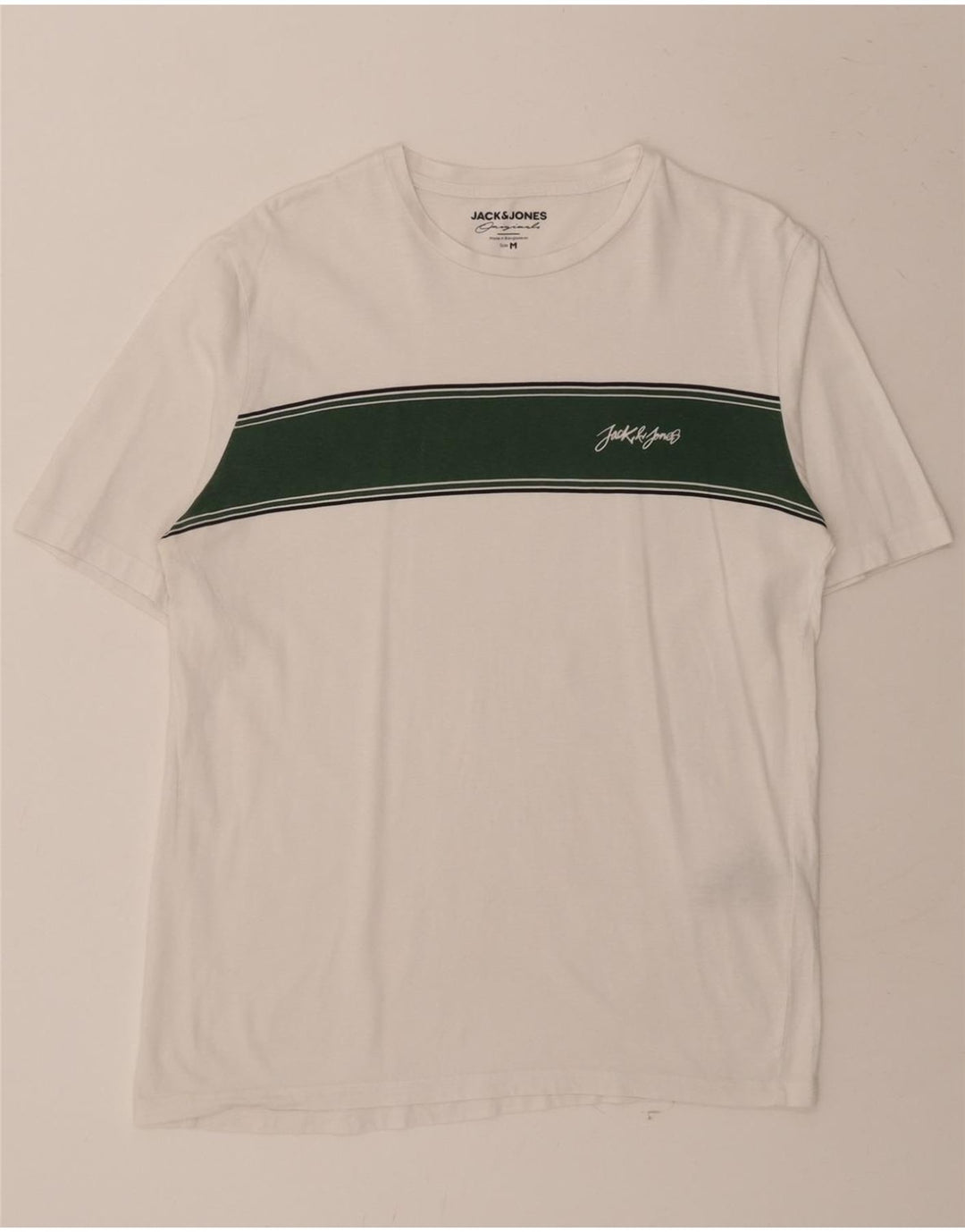 JACK & JONES Mens T-Shirt Top Medium White Colourblock Cotton Vintage Jack & Jones and Second-Hand Jack & Jones from Messina Hembry 