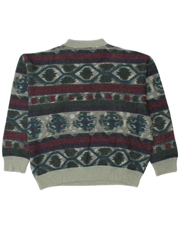 By American Mens Crew Neck Jumper Sweater Large Green Fair Isle Wool