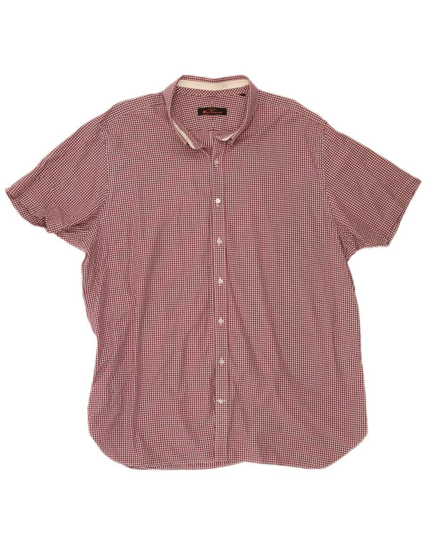 Ben Sherman Mens Short Sleeve Shirt 3XL Burgundy Gingham Cotton