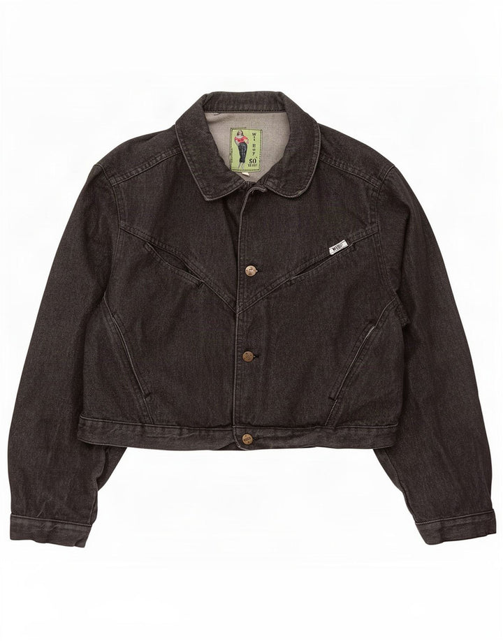 Wit Boy Dame Crop Denim Jacket UK 12 Medium Black Cotton