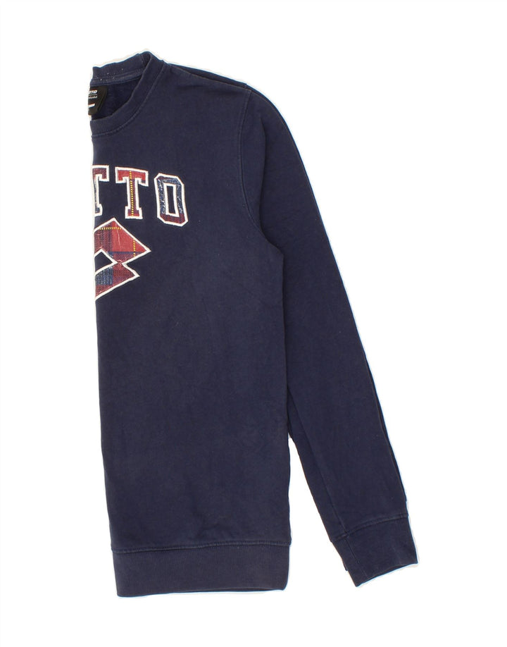 LOTTO Mens Graphic Sweatshirt Jumper Small Navy Blue Cotton Vintage Lotto and Second-Hand Lotto from Messina Hembry 