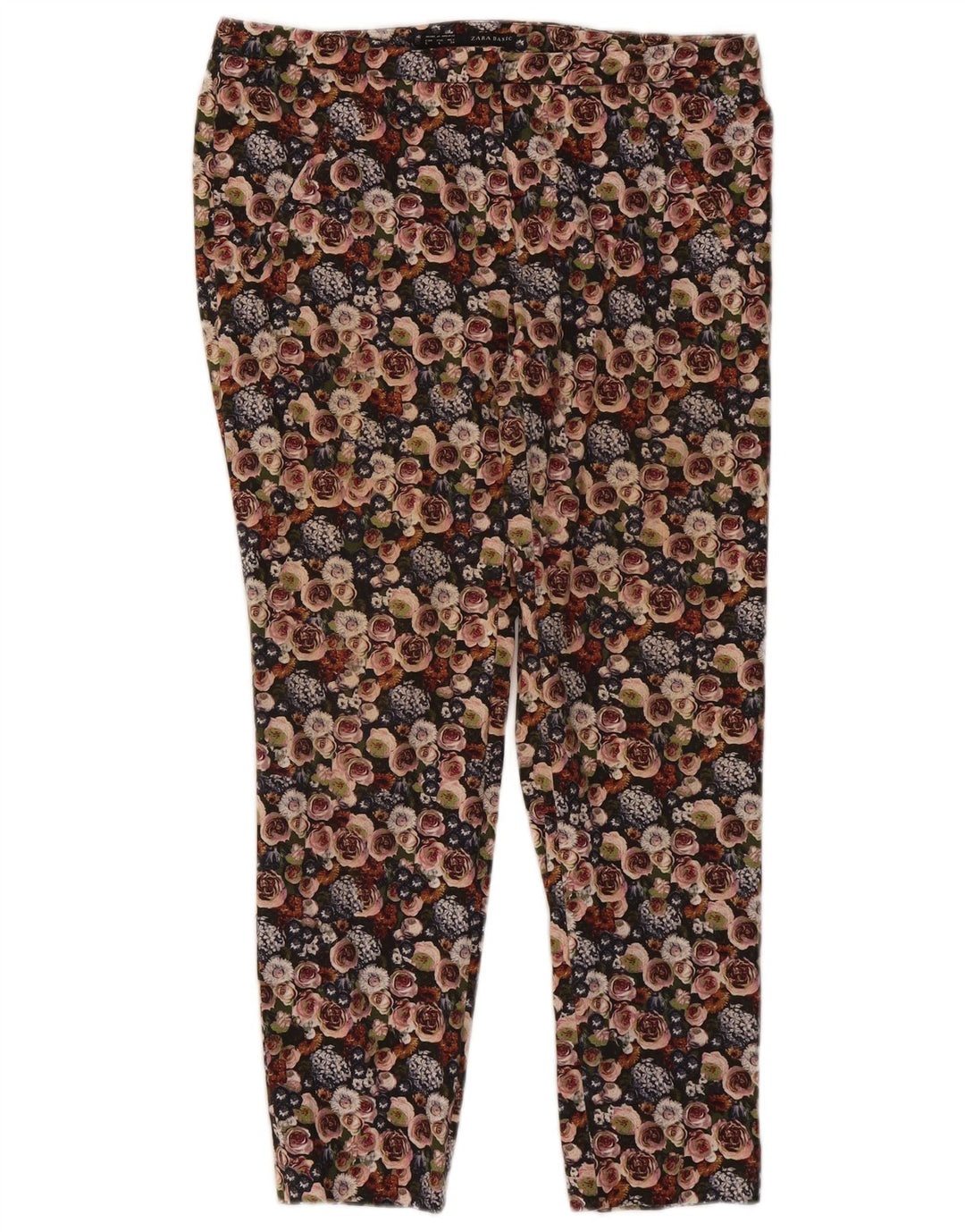 Zara Dame Slim Cropped Trousers Large W30 L26 Multicolored Floral
