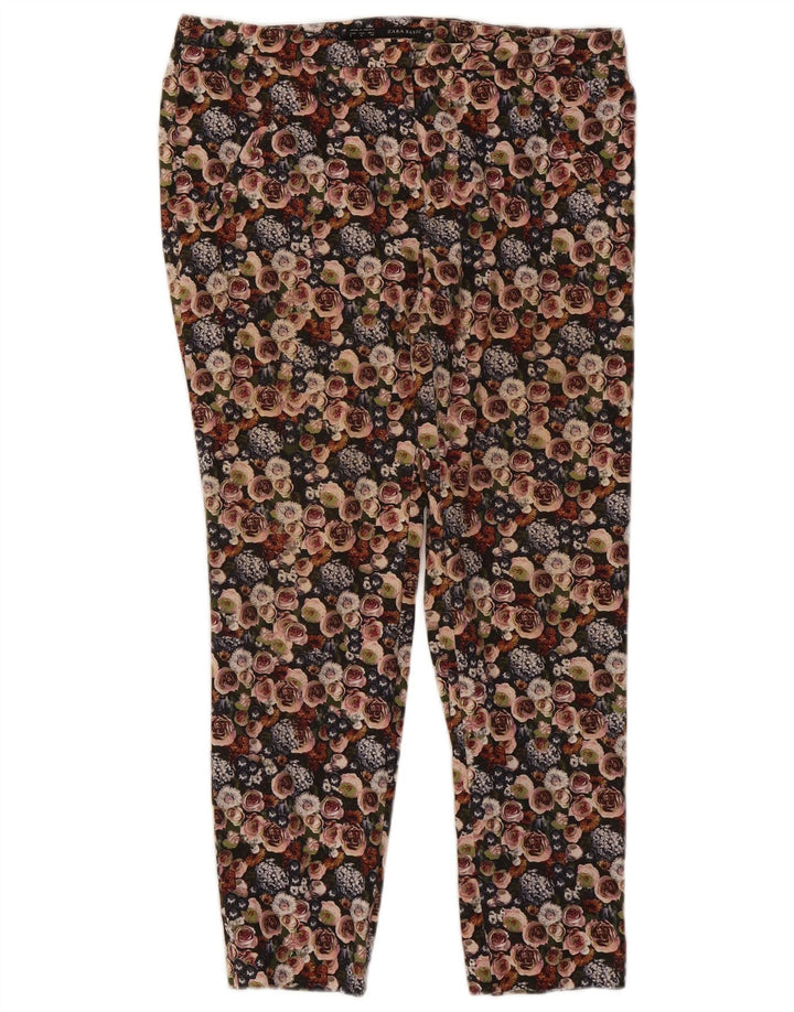 Zara Dame Slim Cropped Trousers Large W30 L26 Multicolored Floral