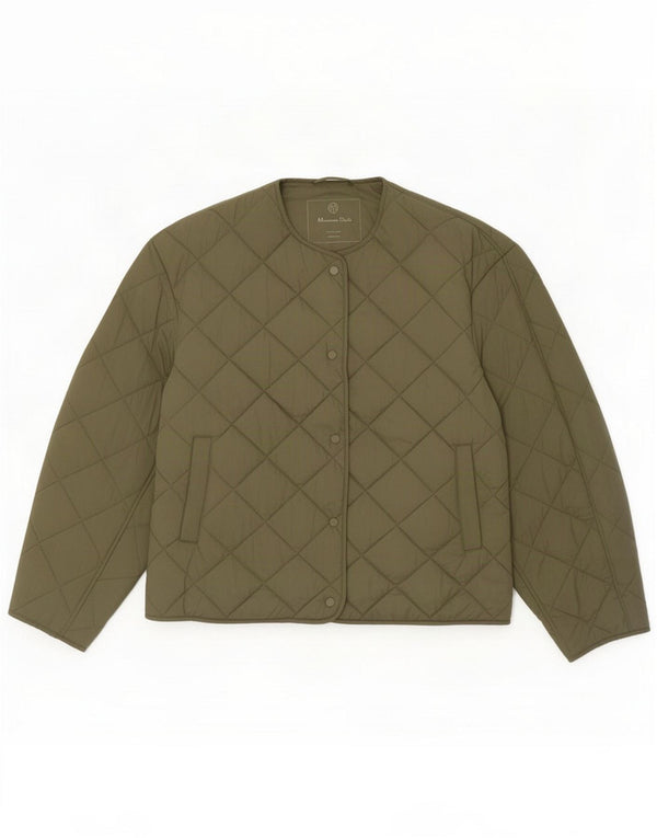 Massimo Dutti Dame Quiltet Jakke UK 16 Stor Khaki Nylon